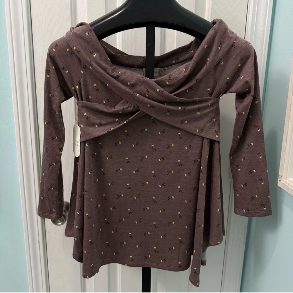 NWT Altar'd State Size S Dusty Purple Off the Shoulder Floral Wrap Front Shirt